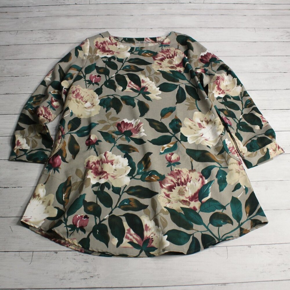 C Apparel Women's Floral Tunic Dress Size M Long Sleeve
